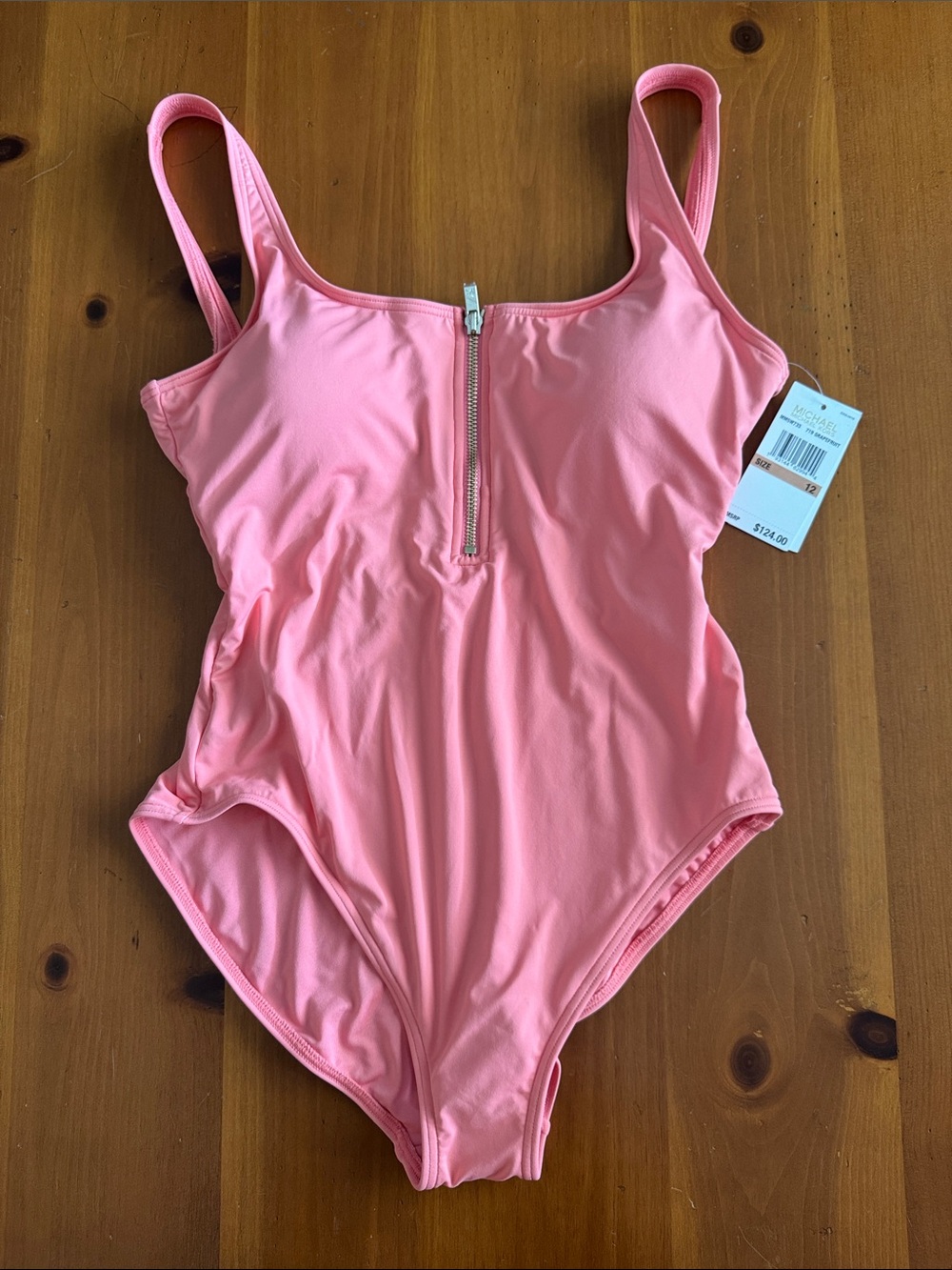Micheal Kors  Zip-Front One-Piece Swimsuit Grapefruit color NWT